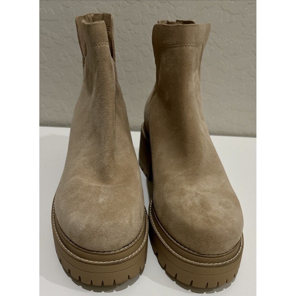New Gianni Bini Chunky Suede Boots Women's 11 Tan back-Zip Combat Lug Sole